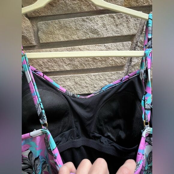 A Shore Fit! Swimsuit Romper Modest Swim Tropical Floral Blue Purple 16 - Picture 5 of 5